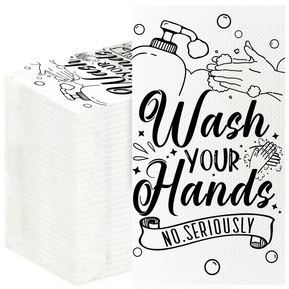 200 Pack Wash Your Hands Disposable Hand Towels for Bathroom Paper Towels for Guests Etiquette Guest Dinner Napkins Decorative Paper Hand Towels for Bathroom Wedding Birthday Anniversary