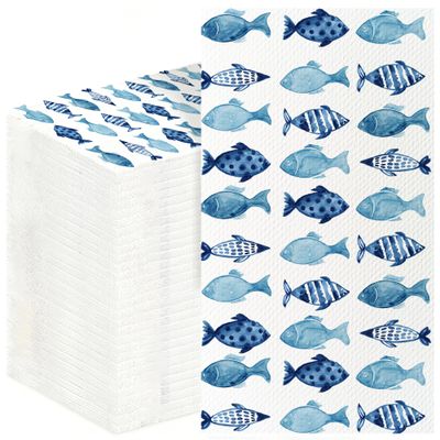 100 Pack Fish Summer Disposable Paper Decorative Guest Napkins, Decorative Paper Hand Towels Spring and Summer Napkins Home Party Guest Napkin Party Decor
