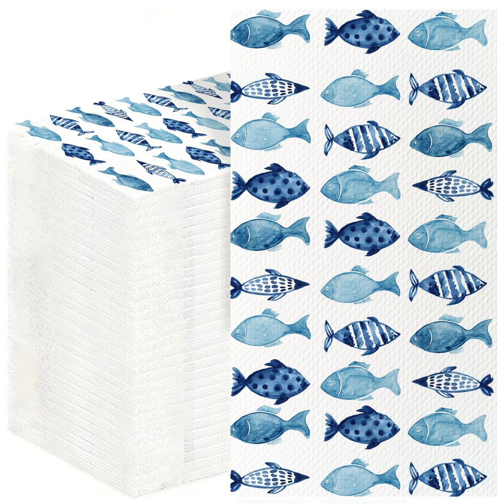 100 Pack Fish Summer Disposable Paper Decorative Guest Napkins, Decorative Paper Hand Towels Spring and Summer Napkins Home Party Guest Napkin Party Decor