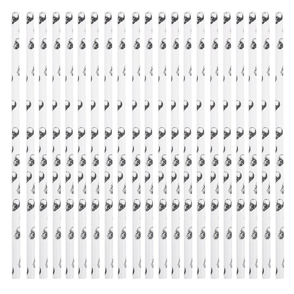 Ciieeo 100pcs Halloween Skull Drinking Straws Disposable Degradable Kraft Paper Straws Party Supply Eco-friendly Paper for Halloween Party Decorations