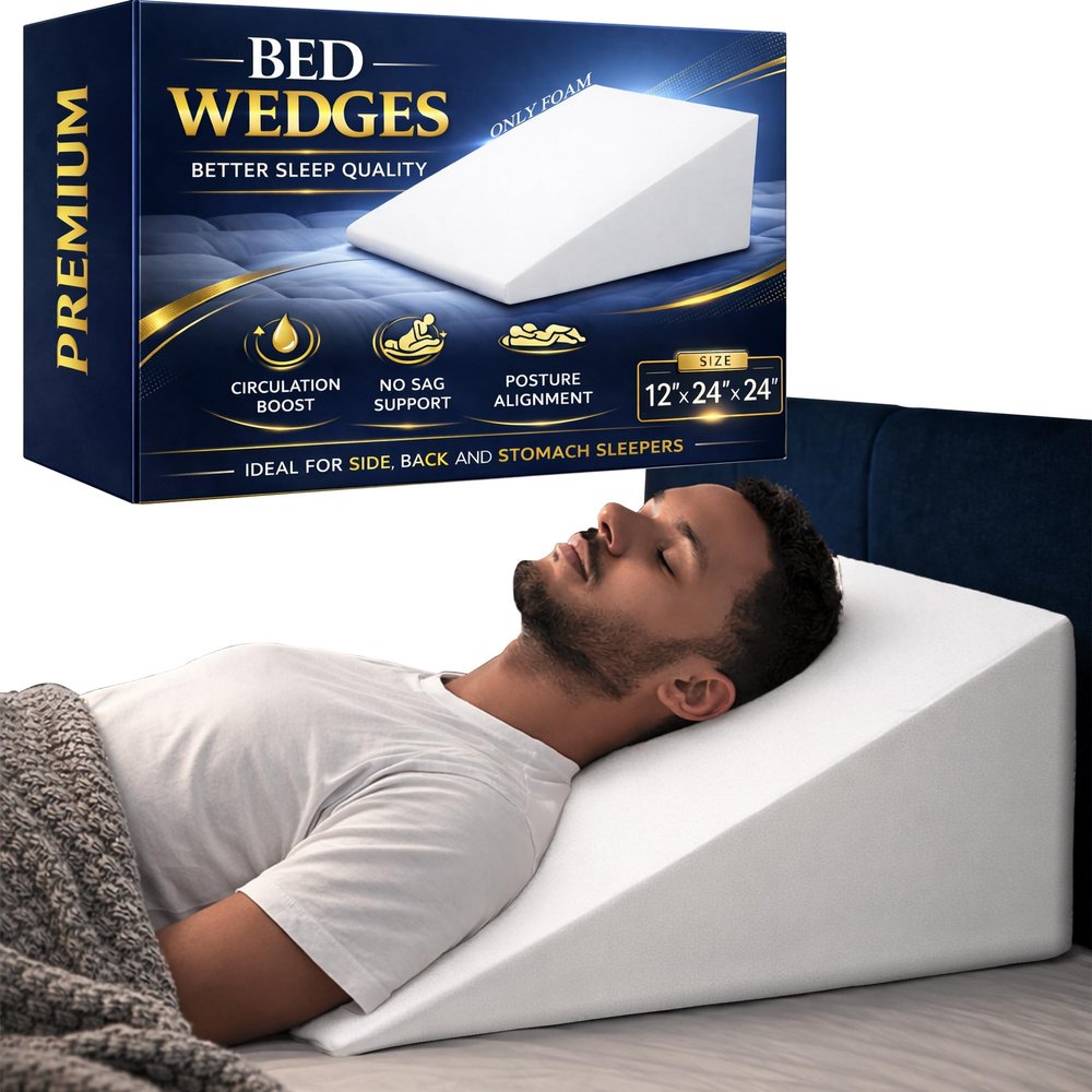 Greaton, Elevated Bed Wedge Pillow for Back Support, Acid Reflux, Leg, Neck Pain, Snoring, Triangle Pilow | Incline Shape for Improved Sleep, 12x 24x 24, White