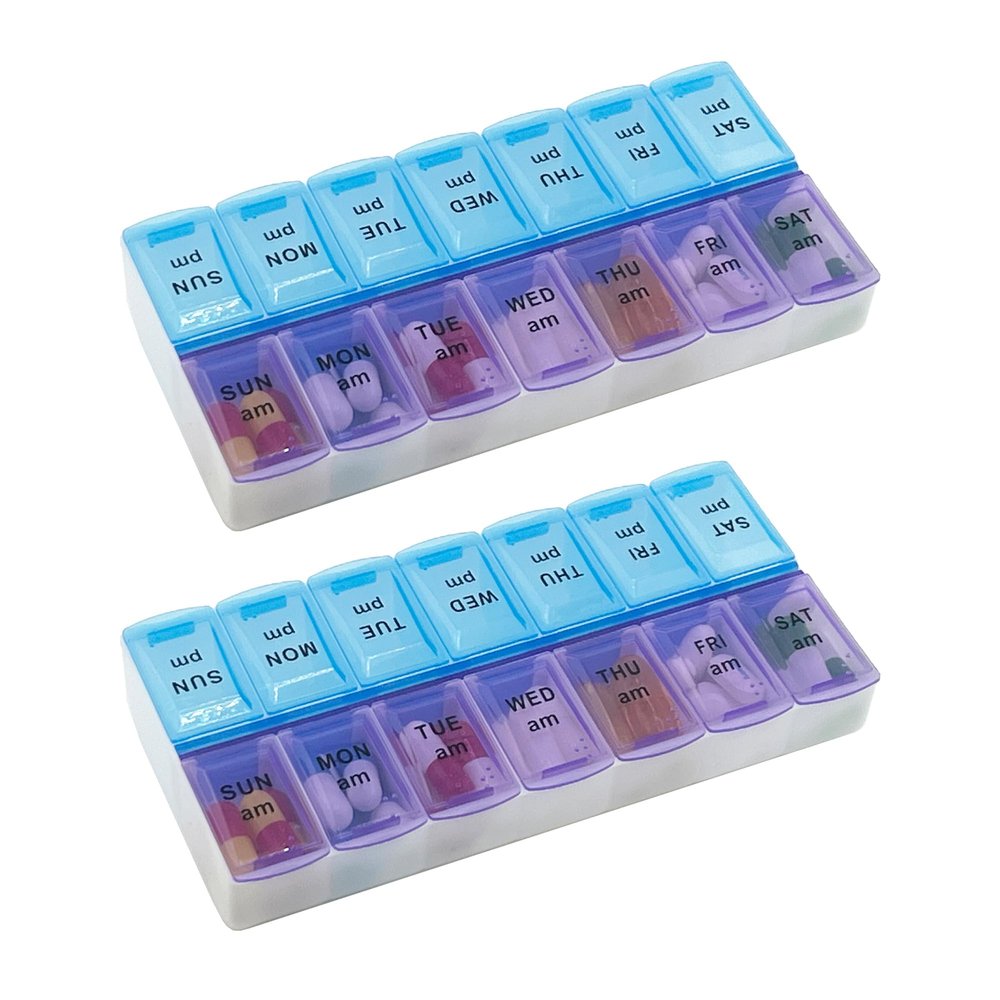 MEDca Pill Organizers - Small Pill Organizer with Weekly and Daily 2-Times-A-Day Compartments for AM/PM - BPA-Free, Portable and Travel Friendly Pill Boxes Case (2-Pack)