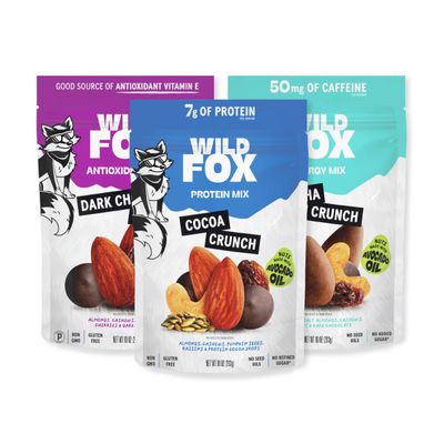Wild Fox Trail Mix Healthy Plant-Based Snack Made With Pure Avocado Oil And No Refined Sugar Or Seed Oils Ideal For Vegan Gluten-Free And Paleo Diets, Chocolate Trio: Dark Chocolate Cherry, Mocha Crunch, Cocoa Crunch, 10 Ounce (Pack of 3)