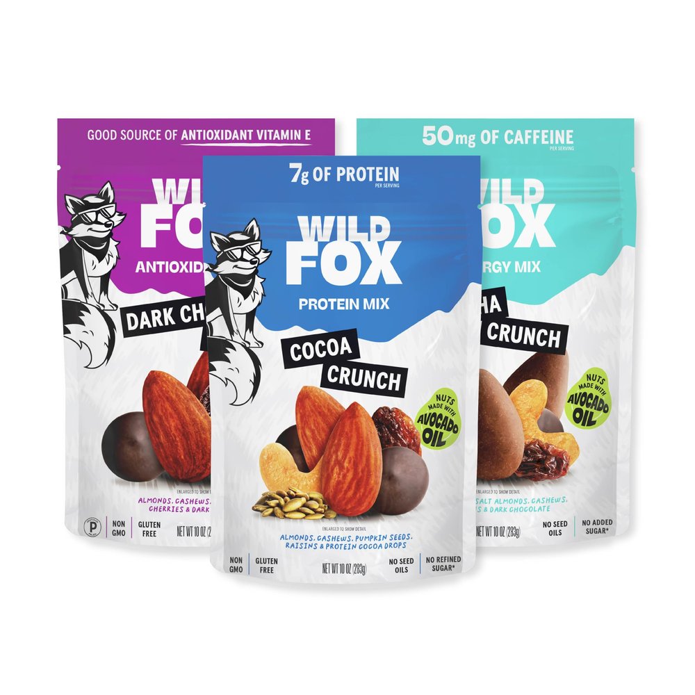 Wild Fox Trail Mix Healthy Plant-Based Snack Made With Pure Avocado Oil And No Refined Sugar Or Seed Oils Ideal For Vegan Gluten-Free And Paleo Diets, Chocolate Trio: Dark Chocolate Cherry, Mocha Crunch, Cocoa Crunch, 10 Ounce (Pack of 3)