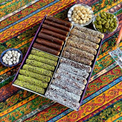 Hazelnut Cream Filled Fruit Leather Rolls 500g (17.6 oz) - Traditional Mulberry Pestil with Pistachio, Kataifi, and Coconut Coating