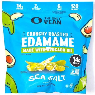 Crunchy Roasted Edamame. Made with Avocado Oil and Sea Salt. 18 oz