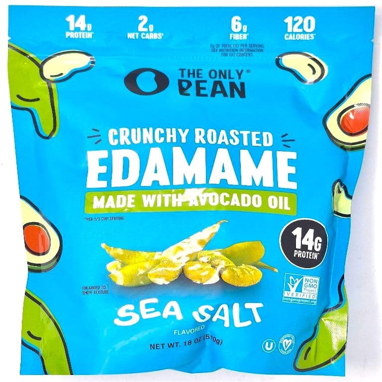 Crunchy Roasted Edamame. Made with Avocado Oil and Sea Salt. 18 oz
