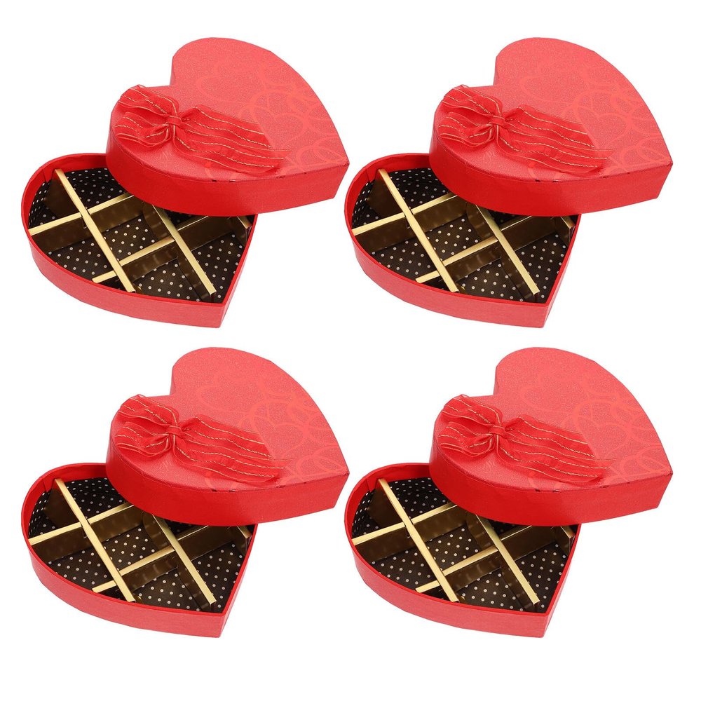 Abaodam Heart-shaped Chocolate Storage Boxes 4pcs, Small Crimson 10-compartment Boxes for Valentines and Mothers Day, Paper Packing Containers