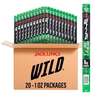Jack Link's WILD Spicy Dill Pickle Meat Sticks - Ready to Eat Protein Snacks - 6g Protein per Serving - (20 Pack) 1 oz Meat Snacks