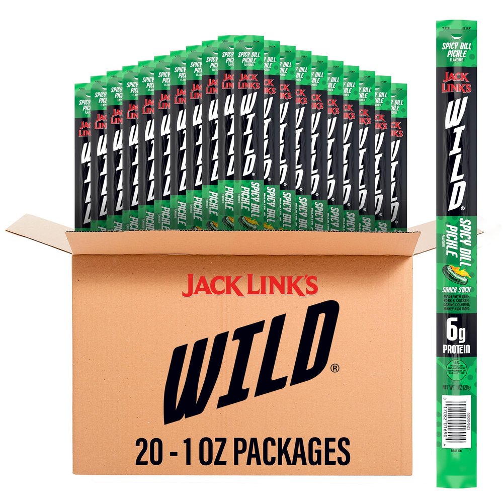 Jack Link's WILD Spicy Dill Pickle Meat Sticks - Ready to Eat Protein Snacks - 6g Protein per Serving - (20 Pack) 1 oz Meat Snacks