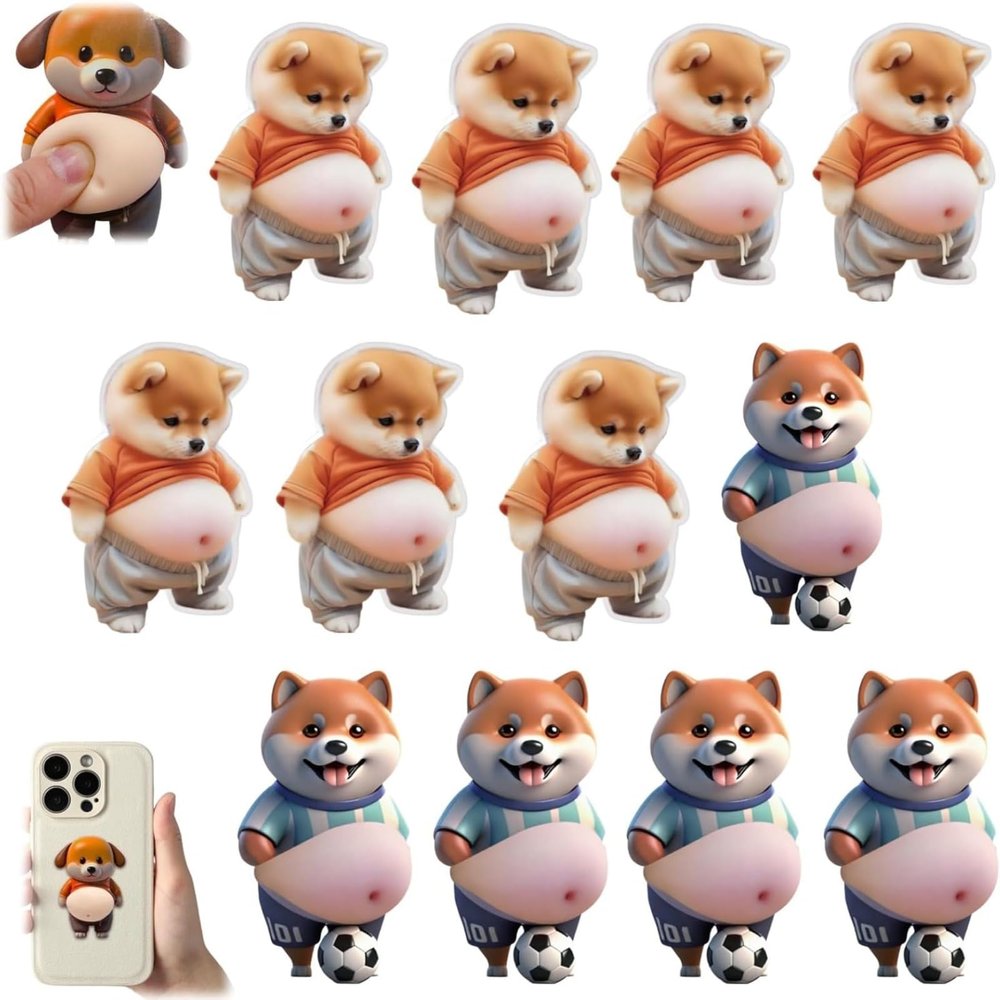 12pc 3D Shiba Inu Dog Belly Stickers,Super Soft Silicone Dimensional Belly Anti-Collision Sticker,Cute Cartoon Big Bellys Puppy Cushioned Protectors Stickers for Phones,Cars & Home Use (12c)