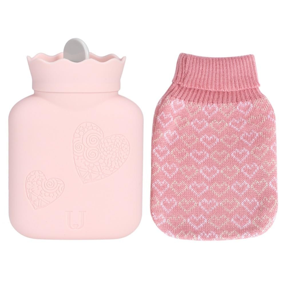 MOPFOL 500ml Silicone Hot Water Bottle with Knitted Cover Leak-Proof Portable Reusable Hand Warmer for Home Warmth and Travel(Pink)