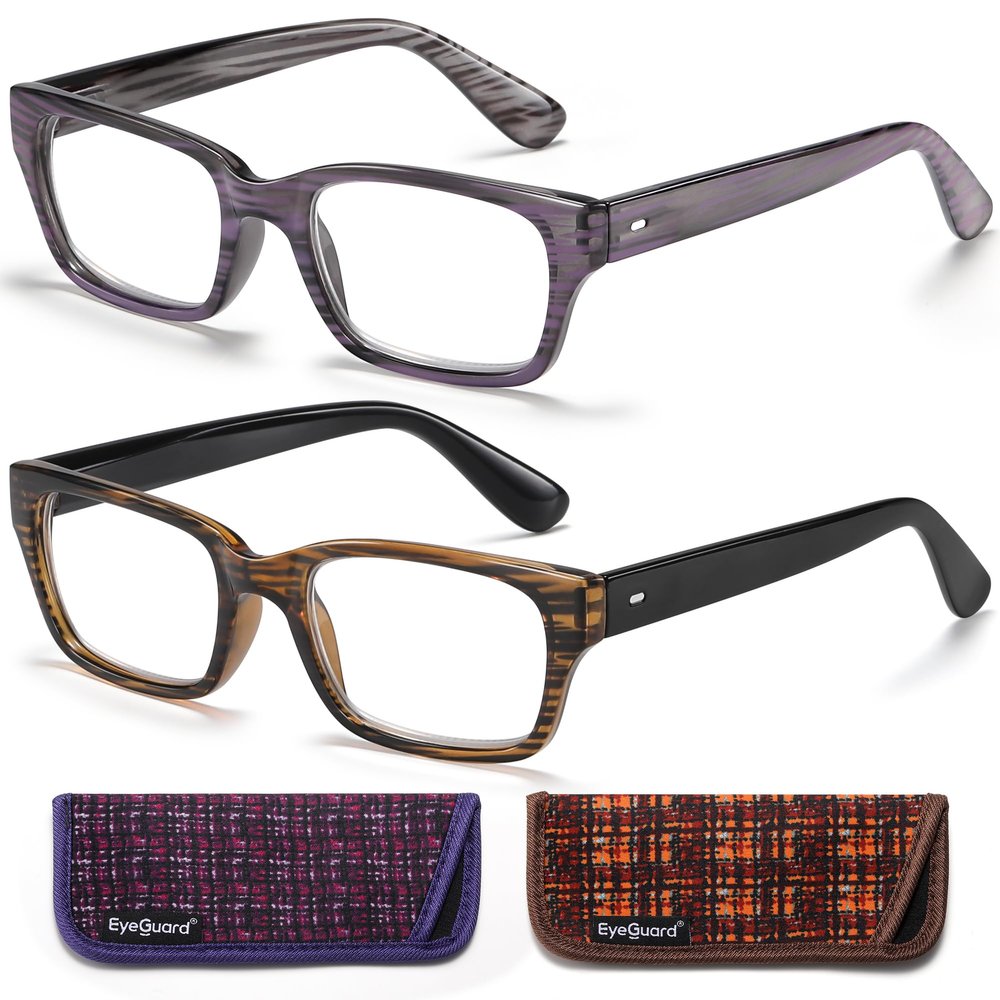 EYEGUARD 2 Pack High Magnification Reading Glasses for Women Stylish Spring Hinge Ultra Clear Power Readers +7.00