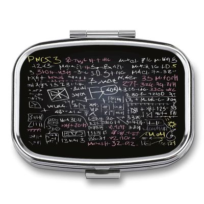 Math Formula Pill Organizer with 2 Compartments Metal Square Pill Case Small Pill Box Portable Medicine Box Slim Travel Pill Container Medicine Organizer for Daily Use