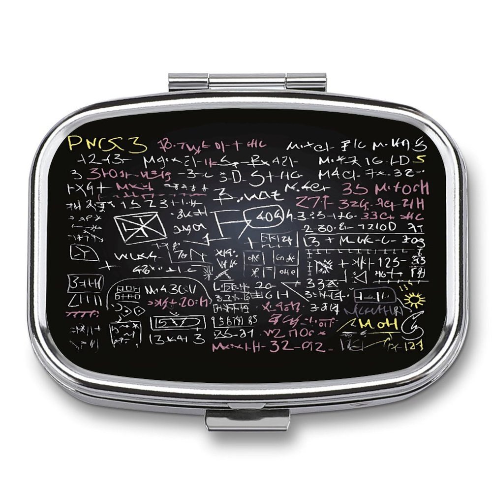 Math Formula Pill Organizer with 2 Compartments Metal Square Pill Case Small Pill Box Portable Medicine Box Slim Travel Pill Container Medicine Organizer for Daily Use