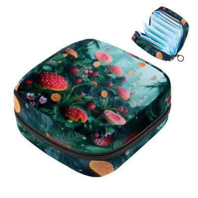 Period Bag for Purse Mushroom, Sanitary Napkin Storage Bags, First Period Kit Feminine Holder, Menstrual Pads Pouch with Zipper, Tampon Pouch for Teen Girls School