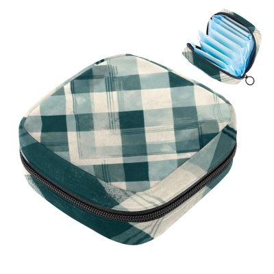 Classical Grid Pattern Sanitary Napkin Storage Bag, Sanitary Pad Tampon Storage Purse, Large Capacity Period Bags with Zipper, Pads Pouch for Feminine Product