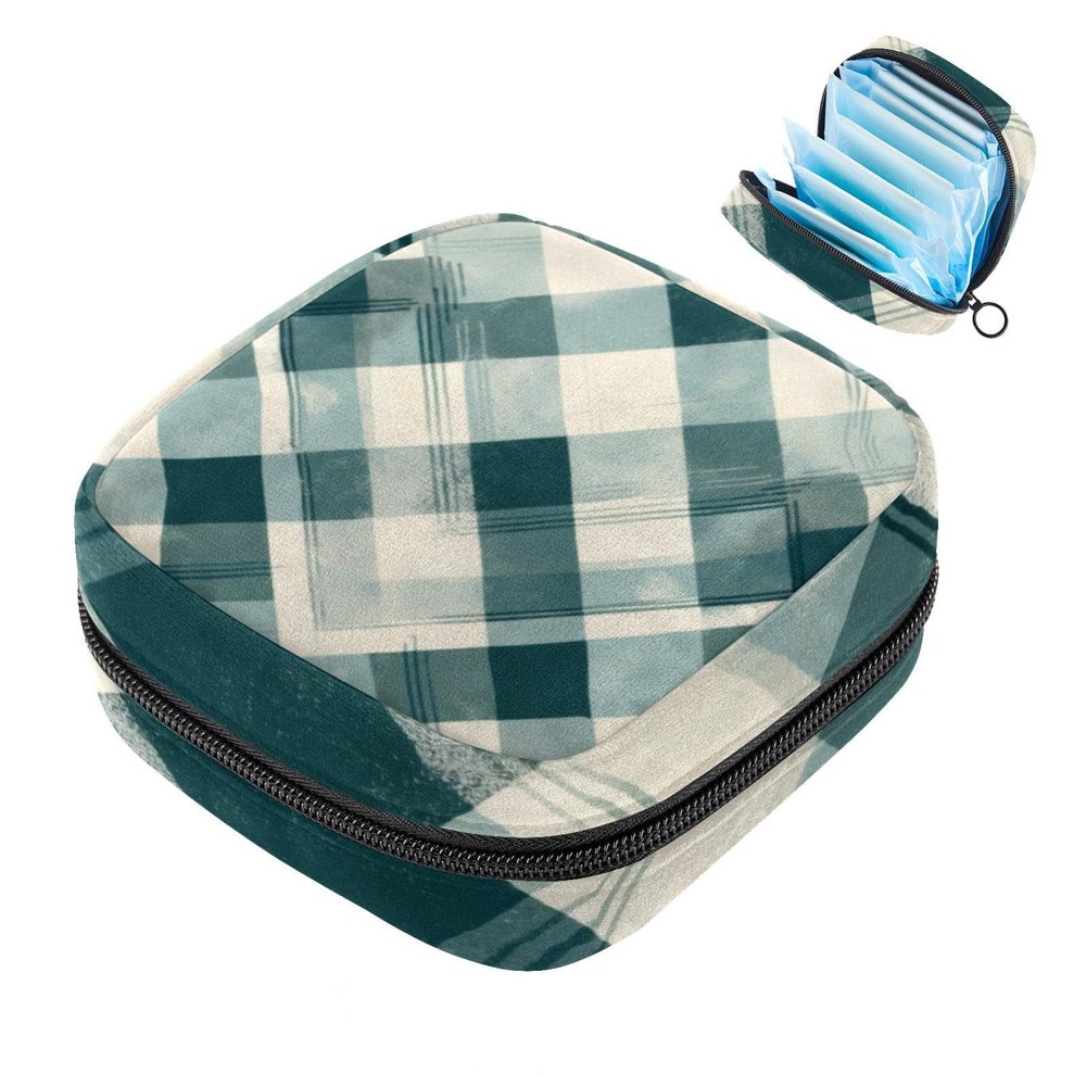Classical Grid Pattern Sanitary Napkin Storage Bag, Sanitary Pad Tampon Storage Purse, Large Capacity Period Bags with Zipper, Pads Pouch for Feminine Product