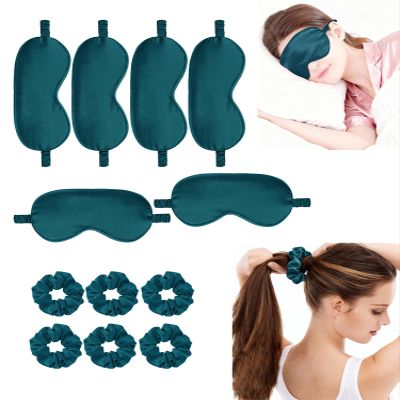 12Pcs Silk Sleep Masks Satin Eye Mask Silky Eyes Cover Blindfold Eyeshade Hair Ties Scrunchy Travel Bridesmaids Gifts