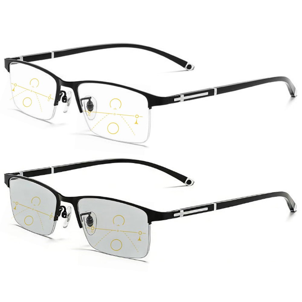 willochra Business Sun Photochromic Multifocus Progressive Rectangular Reading Glasses Men Transition Multifocal Readers (black, 0, x)
