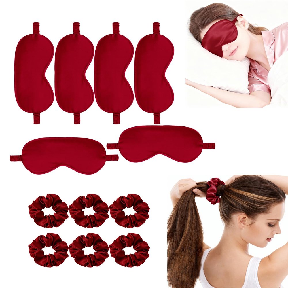 12Pcs Silk Sleep Masks Satin Eye Mask Silky Eyes Cover Blindfold Eyeshade Hair Ties Scrunchy Travel Bridesmaids Gifts