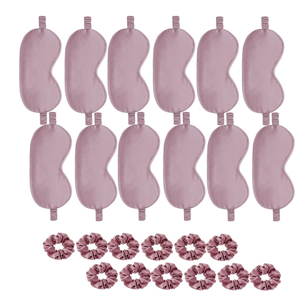 24Pcs Satin Eye Mask Silk Sleep Masks Silky Eyes Cover Blackout Blindfold Eyeshade Scrunchies Hair Ties Travel Wedding Gift