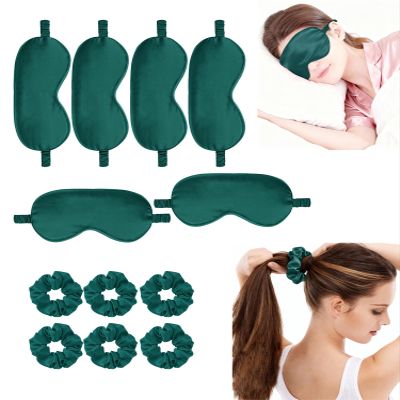 12Pcs Silk Sleep Masks Satin Eye Mask Silky Eyes Cover Blindfold Eyeshade Hair Ties Scrunchy Travel Bridesmaids Gifts