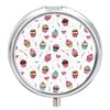 VAFZASC Round 3 Compartment Pill Organizer Sunmmer Colorful Ice Cream Cake, Cute Metal Pill Case with Mirror for Purse Pocket view 1