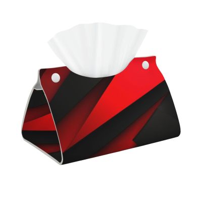 Red Black Tissue Box Cover Rectangle, PU Leather Tissue Box Holder Stylish Facial Tissue Case Modern Decorative Facial Paper Organizer Dispenser for Tabletop, Bathroom, Car