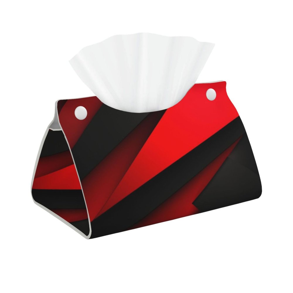 Red Black Tissue Box Cover Rectangle, PU Leather Tissue Box Holder Stylish Facial Tissue Case Modern Decorative Facial Paper Organizer Dispenser for Tabletop, Bathroom, Car