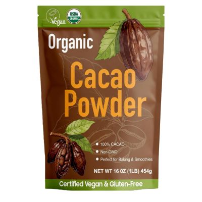 452g(1 lbs),Organic Cacao Powder - Unsweetened Cacao Powder With Rich Dark Chocolate Flavor, Perfect for Baking & Smoothies, Non-GMO, Certified Vegan & Gluten-Free