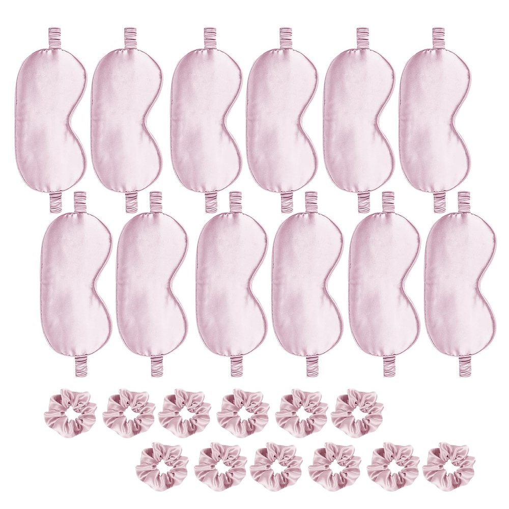 24Pcs Satin Eye Mask Silk Sleep Masks Silky Eyes Cover Blackout Blindfold Eyeshade Scrunchies Hair Ties Travel Wedding Gift