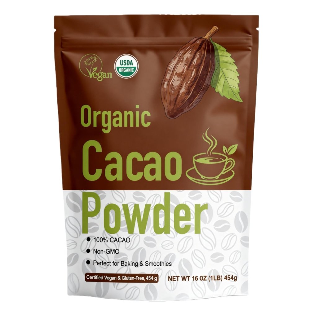452g(1 lbs),100% Pure USDA Organic Cocoa Powder 16oz - Unsweetened, Non-GMO, Non-Alkalized Cacao for Baking & Healthy Drinks