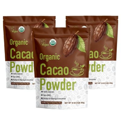 452g/3pack, (3 Lbs - 48 Oz), Professional Grade Organic Cacao Powder - Superfood for Baking Cakes, Brownies & Smoothies, Unsweetened Dutch Process Cocoa