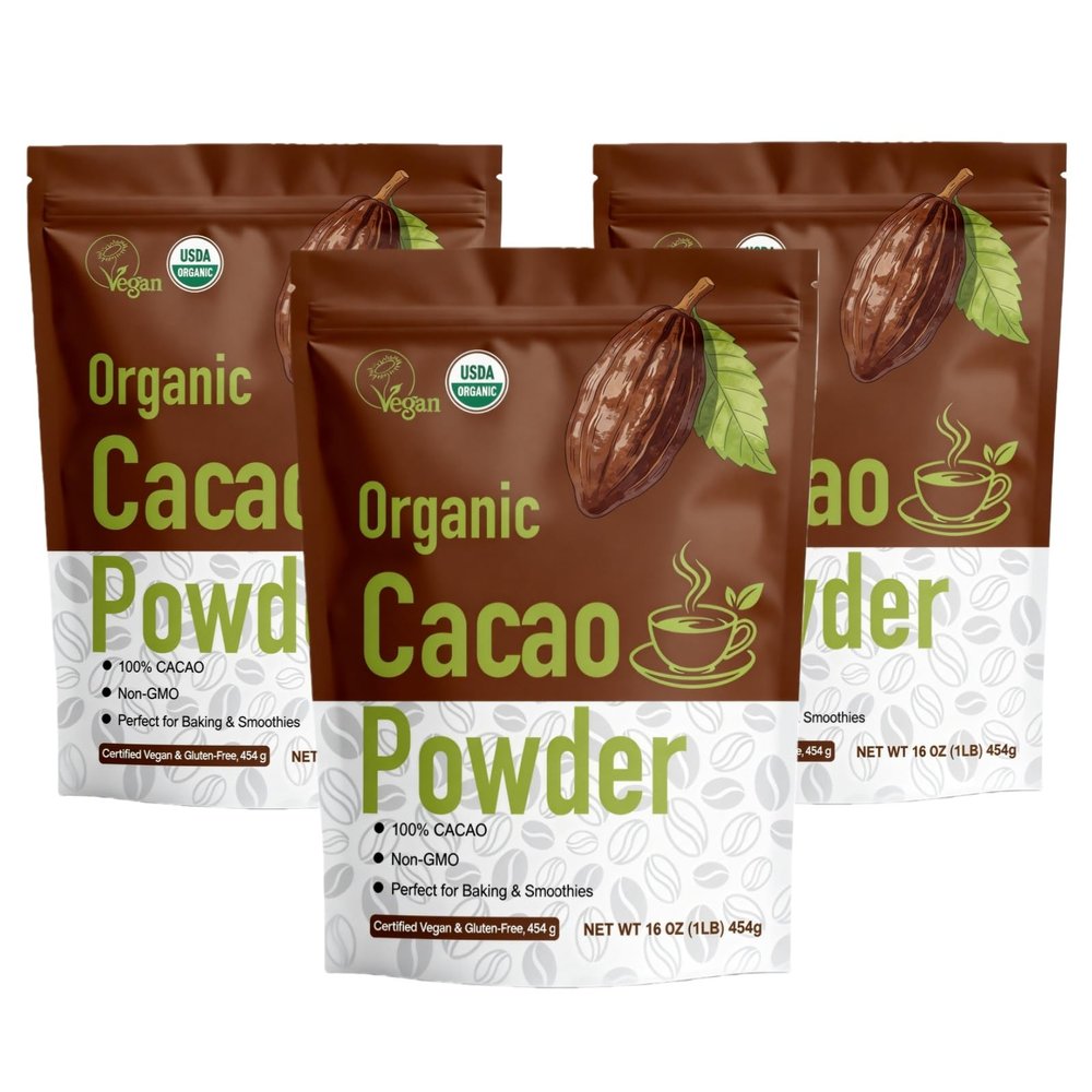 452g/3pack, (3 Lbs - 48 Oz), Professional Grade Organic Cacao Powder - Superfood for Baking Cakes, Brownies & Smoothies, Unsweetened Dutch Process Cocoa