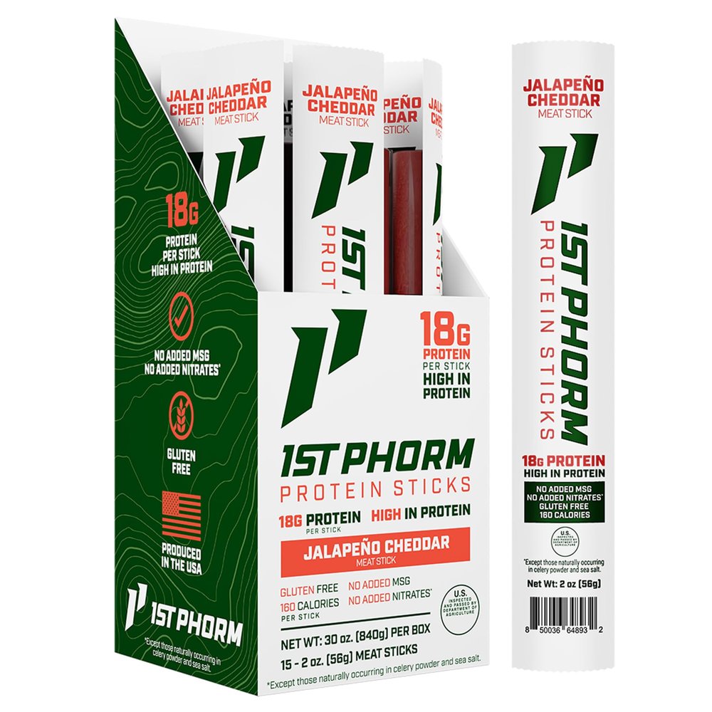 1st Phorm Protein Sticks, Jalapeno Cheddar, 18g Protein, 15 Count