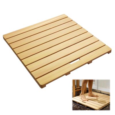 Wood Bath Mat Quick Dry Bathroom Wooden Sit Mat for Spa & Sauna, Non Slip Shower Board for Camping, Comfortable Footing Wood Drain Grate, Easy to Clean(30x32in(76.2x81.3cm))