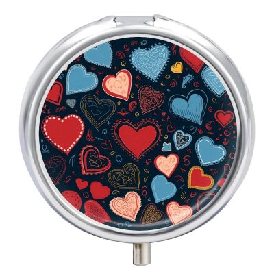 Round Pill Box Arious Heart Shapes Pill Case for Purse & Pocket 3 Compartment Medicine Pill Organizer Portable Travel Pillbox Medicine Vitamin Cod Liver Oil Storage Box