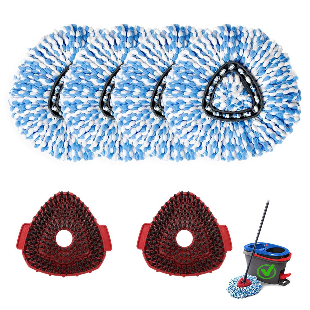 6PCS Spin Mop Replacement Heads,with Only Fit for RinseClean 2-Tank System,Machine Washable & Easy to Replace.Including 4 Spin mop Replacement Heads, 2 Brush Head