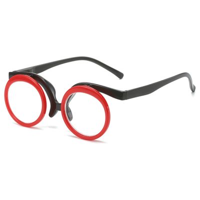 ALKAHE Round Makeup Reading Glasses with 90 Rotatable Women Men Flip up Cover Lens HD Reader Spring Hinges Eyeglasses Red Glasses 3.5