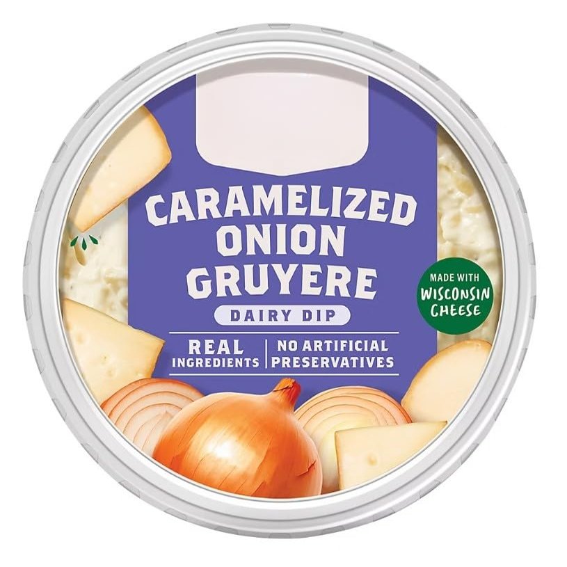 Caramelized Onion & Gruyere Cheese Dairy Spread , nutty Gruyere and Swiss cheeses with sweet, caramelized onions, creating a creamy, savory-sweet dip that's as decadent as it is delightful. Perfect for pairing with crisp veggies or rustic bread or us