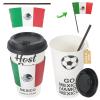 16 oz White Disposable Soccer Party Paper Cups Mexico (World Host #2) 24 Sets, To-Go Cups with Straws Lids Sleeves for Cold Drink/Hot Beverage, Compostable Water-Based Coating, Soccer Theme Supplies view 1