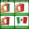 16 oz White Disposable Soccer Party Paper Cups Mexico (World Host #2) 24 Sets, To-Go Cups with Straws Lids Sleeves for Cold Drink/Hot Beverage, Compostable Water-Based Coating, Soccer Theme Supplies view 2
