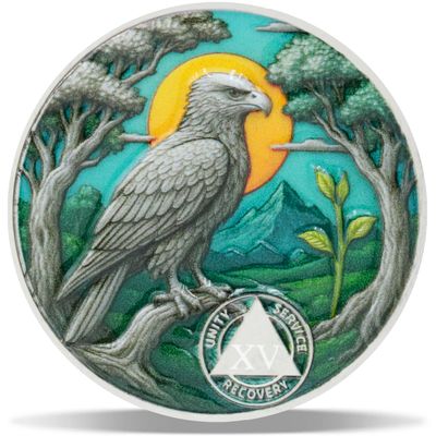 15 Year Soaring Renewal Sobriety Coin Journey into Serenity NA Medallion Spiritual Token for Recovery & Clean Time Empowering NA AA Chips Gift for Men & Women