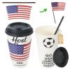 Sowinvent 16 oz CheerSleeve Host Cup, Celebrating World Soccer Tournament Host USA, 120 Sets Disposable Paper Party Cups with Lids Straws Sleeves, Flag Themed Fan Event Decorations, COME ON USA view 1