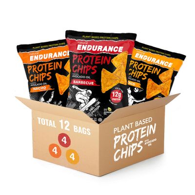 Natural Endurance Protein Chips - Healthy Low Carb Chips, 12g of Protein per Bag, Non GMO, Made with Avocado Oil, Vegan, Nut Free, On the Go Snack - Variety Pack, 1.38 oz Bags (Pack of 12)