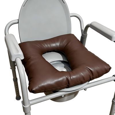 Bedside Commode Cushion, Washable Toilet Seat Cushion for Seniors, Padded PU Cover with Fixing Straps for Commode Chair 16.5" X 16.5", Portable Soft Toilet Seat Cushion for Elderly Adults (Brown)