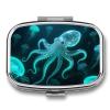 Glass Octopus Pill Organizer with Mirror 2 Compartments Waterproof Pill Case for Purse Pocket Non-Slip Grip Travel Medicine Organizer Container Box for Vitamin Fish Oil Supplement view 1