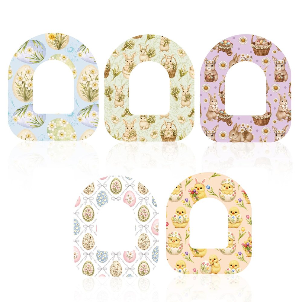 10pcs Adhesive Patches for Omnipod 5, Easter Style Breathable & Latex Free Waterproof CGM Accessories Overpatch Sensor Adhesive Monitor Patches Stickers (5 Styles)