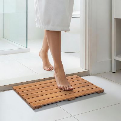 Bath Mat for Shower,35x46in,Non Slip Waterproof Wooden Shower Floor Mat for Bathroom Bathtub Shower Spa Garden Home, Wooden Floor Mat Square Large for Outdoor and Indoor